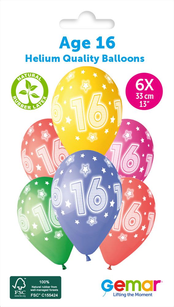13" GEMAR RETAIL LATEX AGE 16 #875 (6 BALLOONS PER PACK)