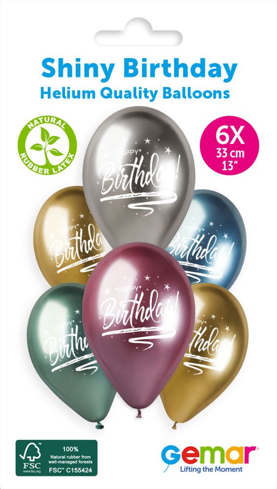 12" GEMAR RETAIL LATEX SHINY BIRTHDAY #798 (6 BALLOONS PER PACK)