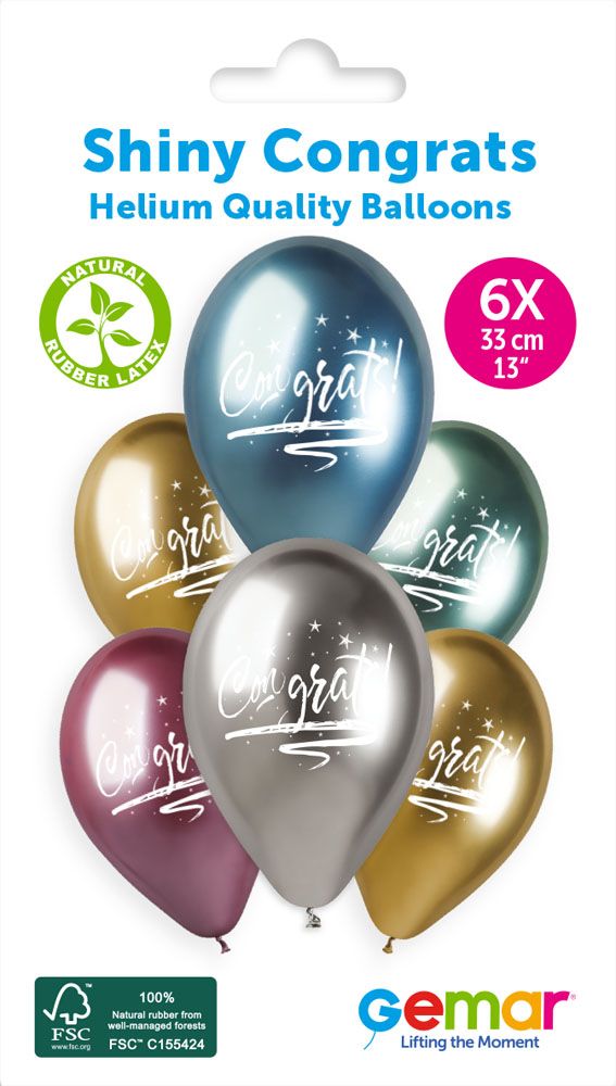 13" GEMAR RETAIL LATEX SHINY CONGRATS #797 (6 BALLOONS PER PACK)