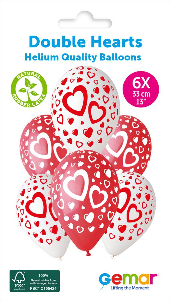 12" GEMAR RETAIL LATEX DOUBLE HEARTS #086 (6 BALLOONS PER PACK)