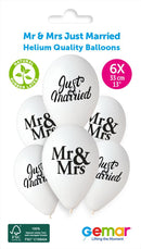 13" GEMAR RETAIL LATEX MR & MRS JUST MARRIED PASTEL
