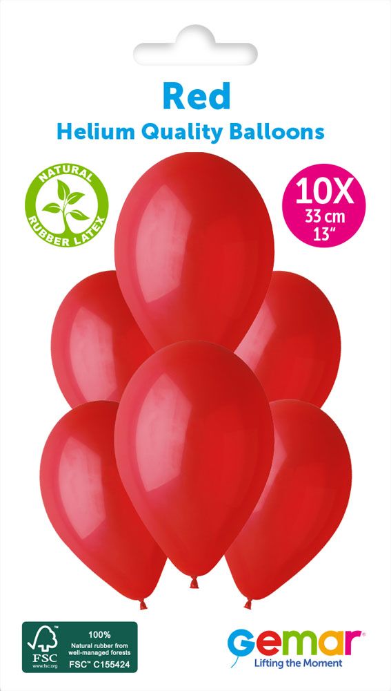 13" GEMAR RETAIL LATEX RED #045 (10 BALLOONS PER PACK)