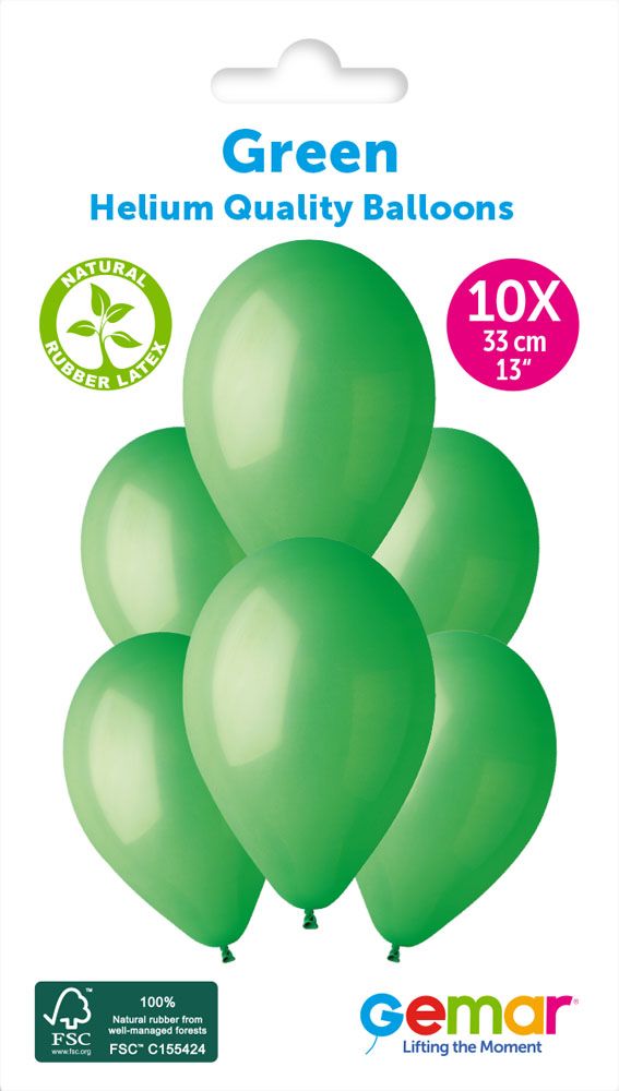 13" GEMAR RETAIL LATEX GREEN #012 (10 BALLOONS PER PACK)