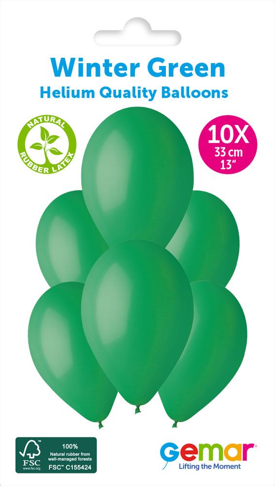 13" GEMAR RETAIL LATEX WINTER GREEN #013 (10 BALLOONS PER PACK)