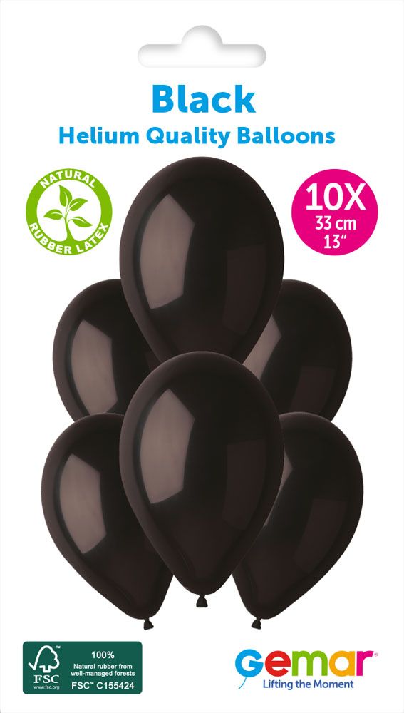 12" GEMAR RETAIL LATEX BLACK #014 (10 BALLOONS PER PACK)