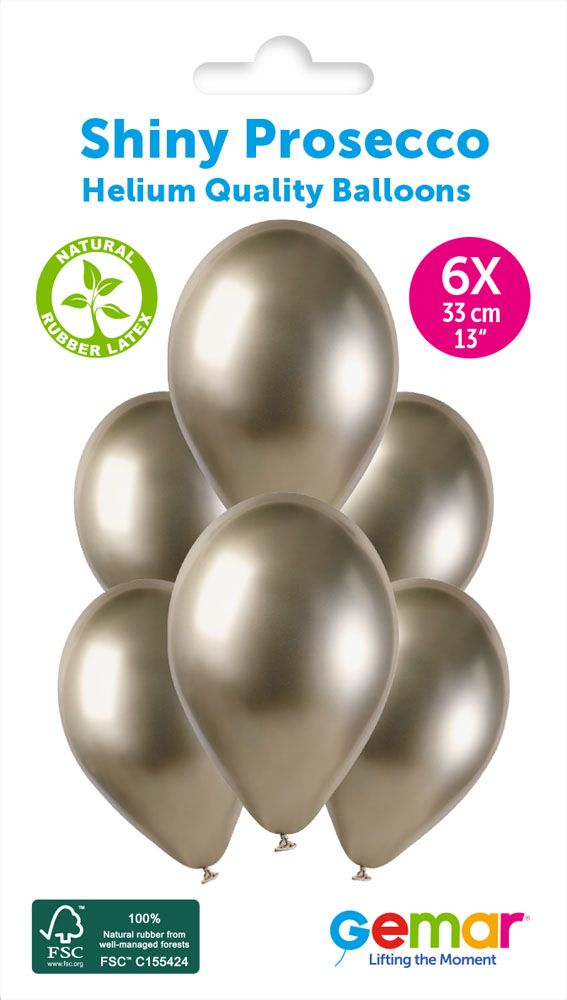 13" GEMAR RETAIL LATEX SHINY PROSECCO #085 (6 BALLOONS PER PACK)