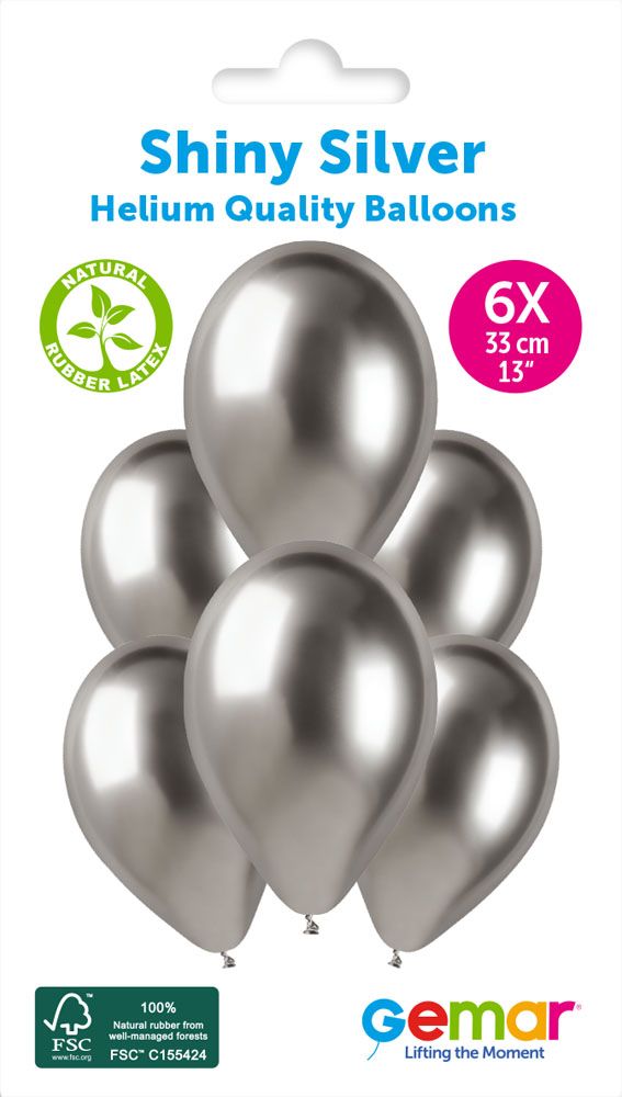 12" GEMAR RETAIL LATEX SHINY SILVER #089 (6 BALLOONS PER PACK)