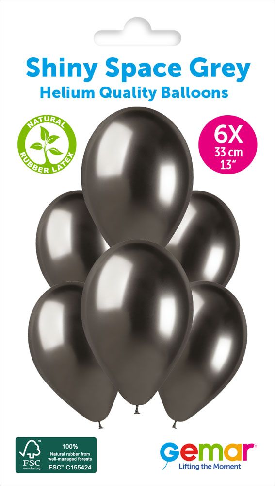 12" GEMAR RETAIL LATEX SHINY SPACE GREY #090 (6 BALLOONS PER PACK)