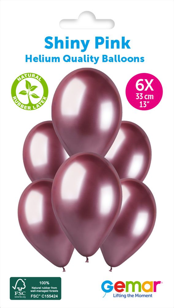 13" GEMAR RETAIL LATEX SHINY PINK #091 (6 BALLOONS PER PACK)