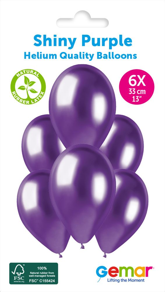 13" GEMAR RETAIL LATEX SHINY PURPLE #097 (6 BALLOONS PER PACK)
