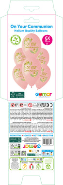 13" GEMAR RETAIL LATEX ON YOUR COMMUNION PINK (6 BALLOONS PER PACK)