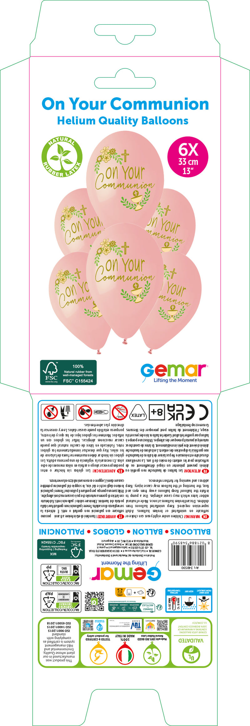 13" GEMAR RETAIL LATEX ON YOUR COMMUNION PINK (6 BALLOONS PER PACK)