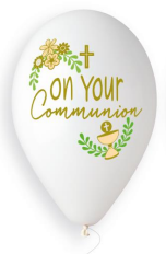 13" GEMAR RETAIL LATEX ON YOUR COMMUNION WHITE (6 BALLOONS PER PACK)