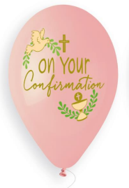13" GEMAR RETAIL LATEX ON YOUR CONFIRMATION PINK (6 BALLOONS PER PACK)