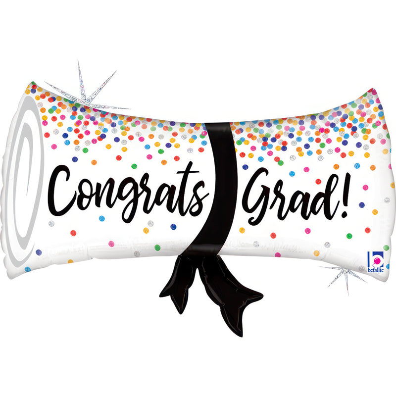 27" GRADUATION CONFETTI DIMPLOMA HOLOGRAPHIC GLITTER FOIL