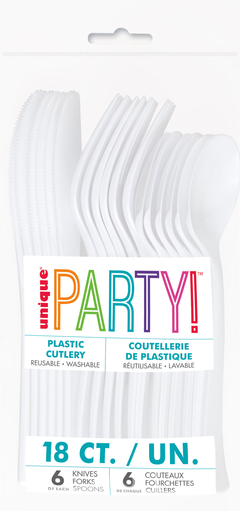CUTLERY: WHITE SOLID ASSORTED PLASTIC CUTLERY (18 PER PACK)