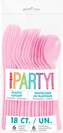 CUTLERY: LOVELY PINK SOLID ASSORTED PLASTIC CUTLERY (18 PER PACK)