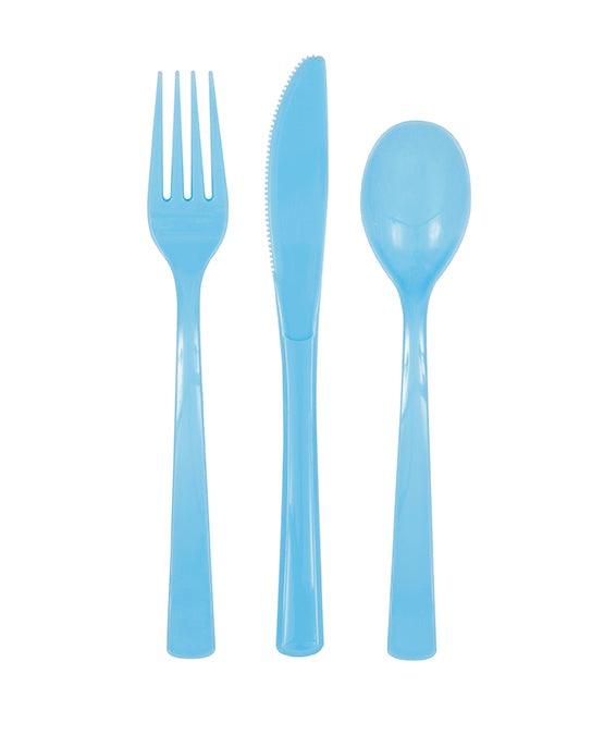CUTLERY: POWDER BLUE SOLID ASSORTED PLASTIC CUTLERY (18 PER PACK)