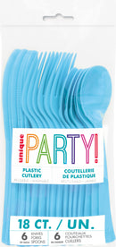 CUTLERY: POWDER BLUE SOLID ASSORTED PLASTIC CUTLERY (18 PER PACK)