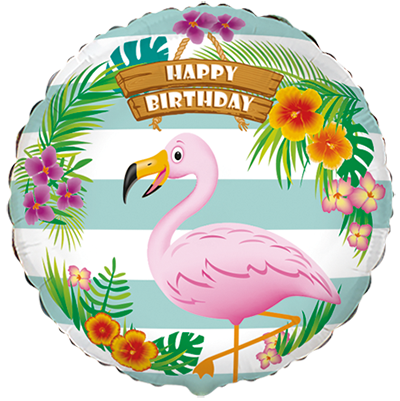 18" ROUND BIRTHDAY FLAMINGO FOIL