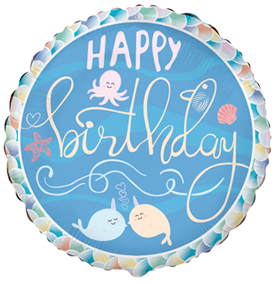 18" ROUND BIRTHDAY NARWHAL FRIENDS FOIL