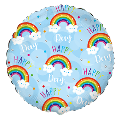 18" ROUND HAPPY RAINBOW DAY BLUE FOIL