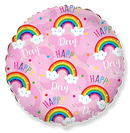 18" ROUND HAPPY RAINBOW PINK FOIL