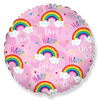 18" ROUND HAPPY RAINBOW PINK FOIL