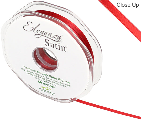 RIBBON: 3mm ELEGANZA DOUBLE FACED SATIN RED NO.16 (3MM X 50M)