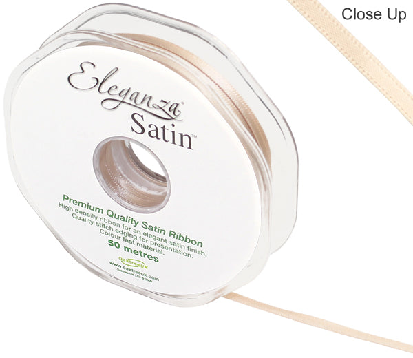RIBBON: 3mm ELEGANZA DOUBLE FACED SATIN CHAMPAGNE GOLD NO.64 (3MM X 50M)