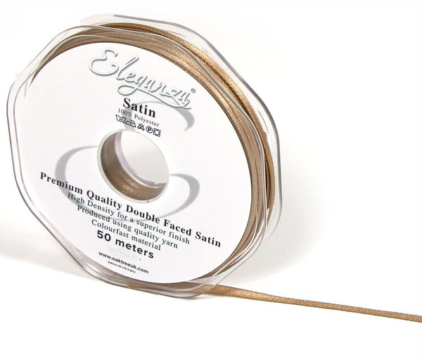 RIBBON: 3mm ELEGANZA DOUBLE FACED SATIN RIBBON MOCHA NO.09 (3MM x 50M)