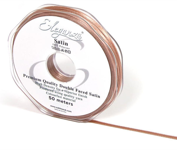 RIBBON: 3mm ELEGANZA DOUBLE FACED SATIN RIBBON DEEP ROSE GOLD NO.88 (3MM x 50M)