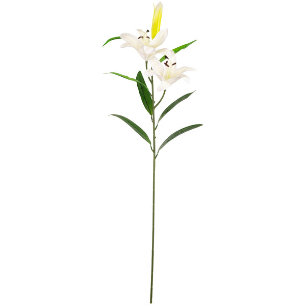 FLORAL: ELEGANZA LILY STEM X 2, 1 BUD & 7 LEAVES WHITE