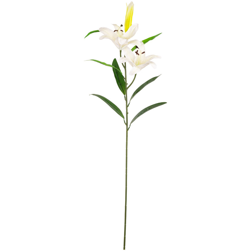 FLORAL: ELEGANZA LILY STEM X 2, 1 BUD & 7 LEAVES WHITE