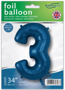 34" NAVY BLUE NUMBER 3 FOIL