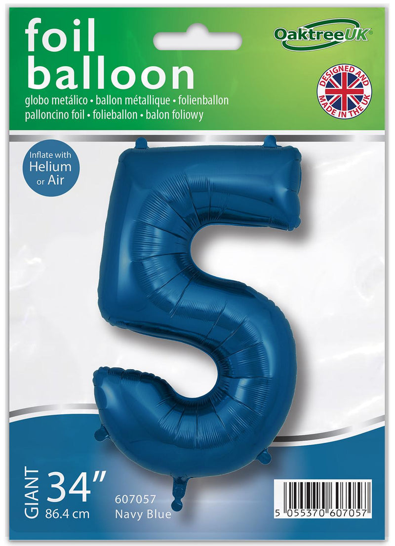 34" NAVY BLUE NUMBER 5 FOIL