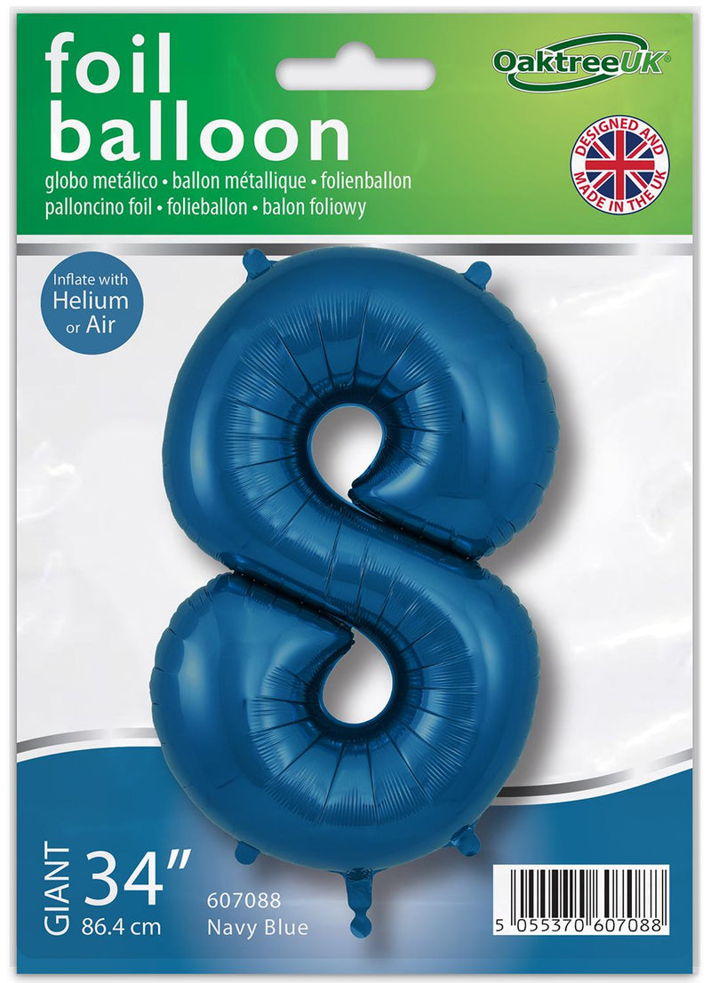 34" NAVY BLUE NUMBER 8 FOIL