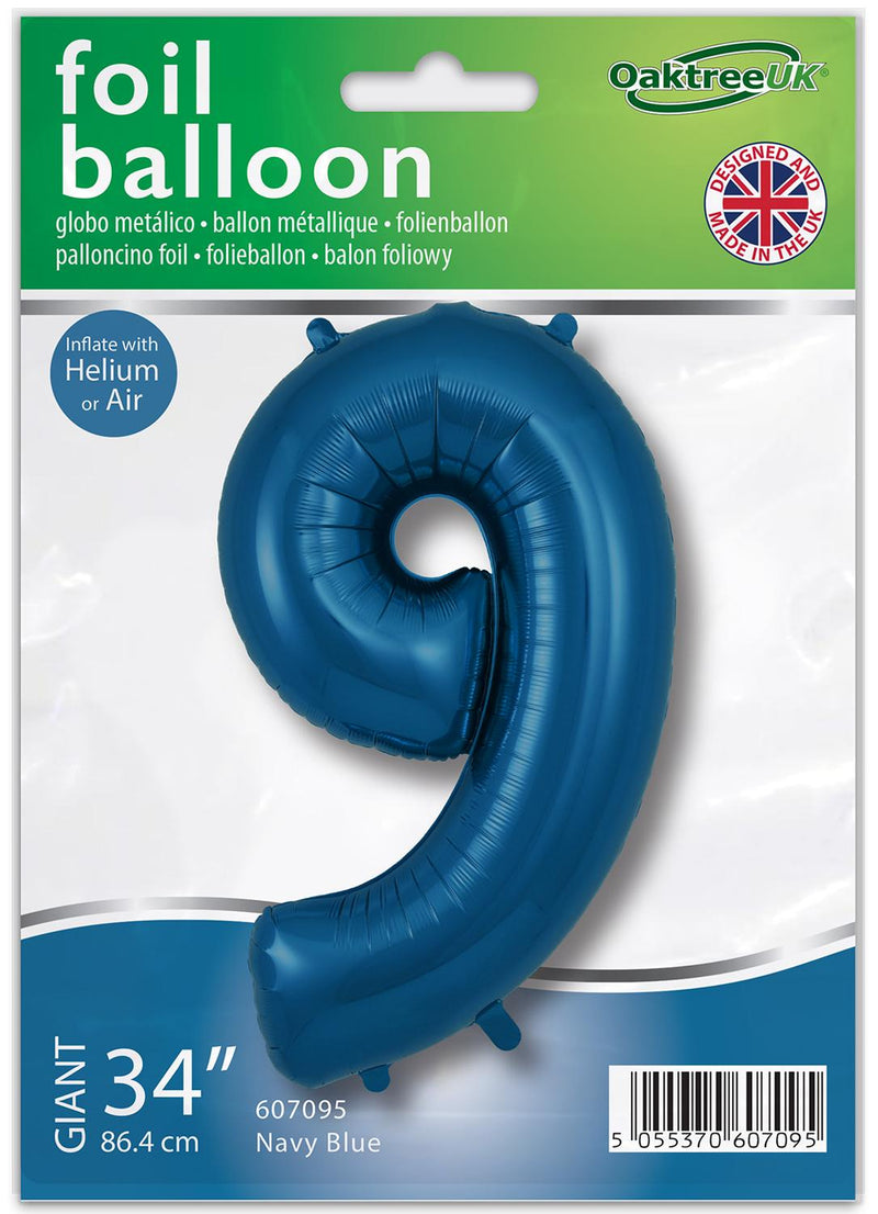 34" NAVY BLUE NUMBER 9 FOIL