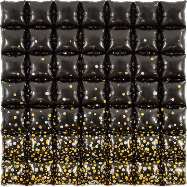 36" OAKTREE WAFFLE FOIL SPARKLING FIZZ HOLOGRAPHIC BLACK GOLD (7 X 7)