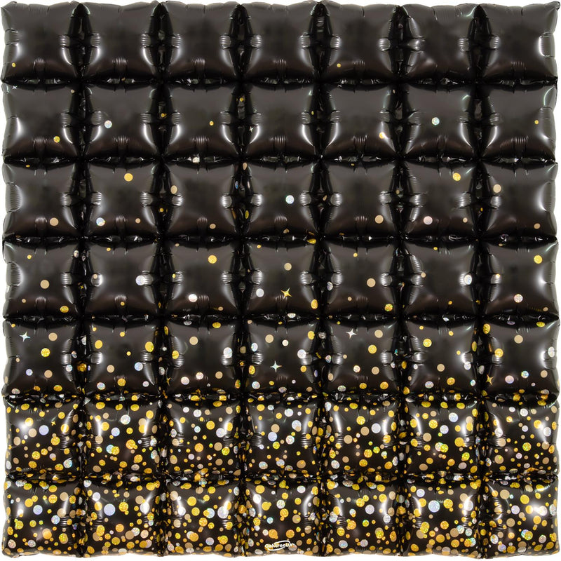 36" OAKTREE WAFFLE FOIL SPARKLING FIZZ HOLOGRAPHIC BLACK GOLD (7 X 7)