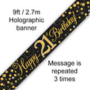 9FT BANNER SPARKLING FIZZ 21ST BIRTHDAY BLACK & GOLD HOLOGRAPHIC (PACK OF 6)