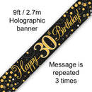 9FT BANNER SPARKLING FIZZ 30TH BIRTHDAY BLACK & GOLD HOLOGRAPHIC (PACK OF 6)
