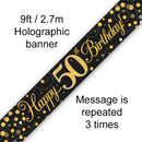 9FT BANNER SPARKLING FIZZ 50TH BIRTHDAY BLACK & GOLD HOLOGRAPHIC (PACK OF 6)