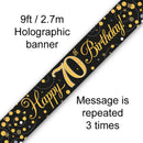 9FT BANNER SPARKLING FIZZ 70TH BIRTHDAY BLACK & GOLD HOLOGRAPHIC (PACK OF 6)