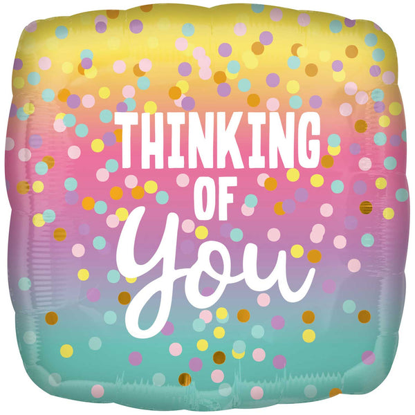 18" SQUARE THINKING OF YOU PASTEL DOTS FOIL