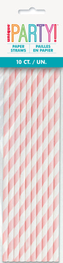 STRAWS: LOVELY PINK STRIPED PAPER STRAWS (10 PER PACK)
