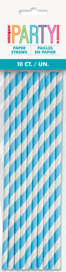 STRAWS: POWDER BLUE STRIPED PAPER STRAWS (10 PER PACK)
