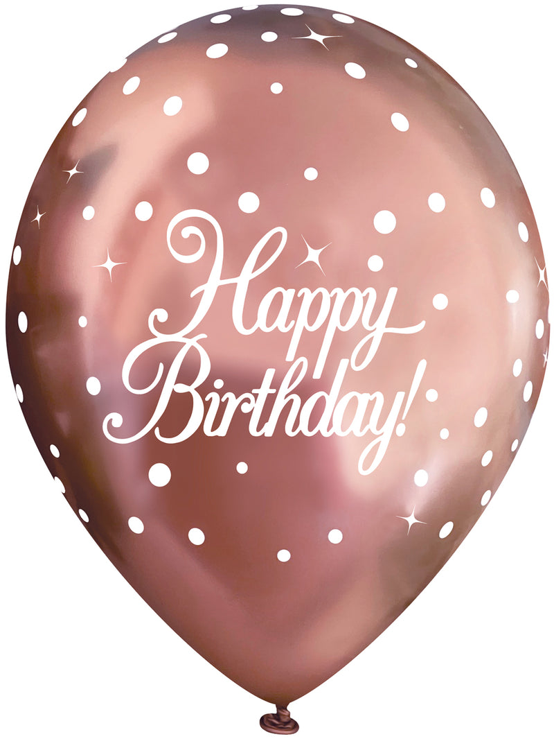 11" OAKTREE SPARKLING FIZZ ROSE GOLD HAPPY BIRTHDAY LATEX (6 PER PACK)