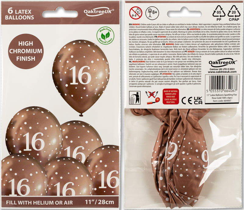 11" OAKTREE SPARKLING FIZZ ROSE GOLD 16TH LATEX (6 PER PACK)
