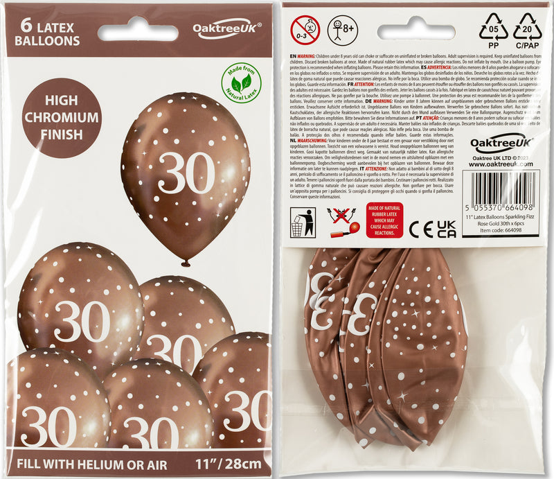 11" OAKTREE SPARKLING FIZZ ROSE GOLD 30TH LATEX (6 PER PACK)
